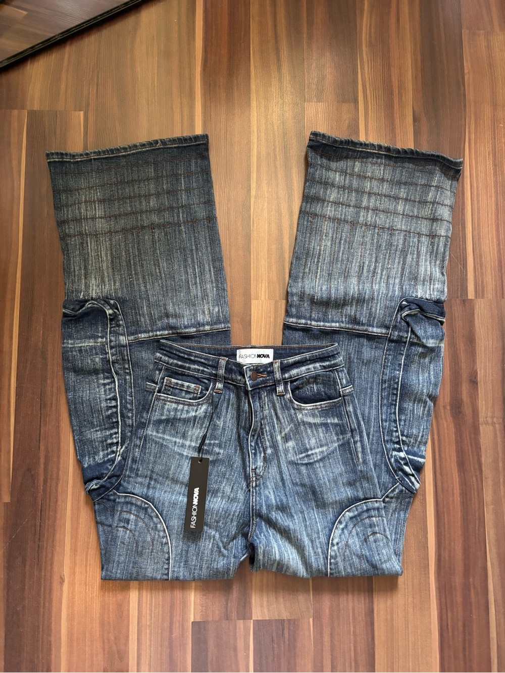 Fashion Nova Cargo Style Blue Flare Jeans